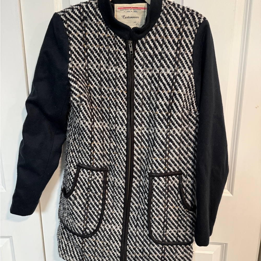 Cartonnier navy and White Houndstooth Teddy Jacket